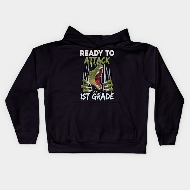 Dinosaur Kids Ready To Attack 1St Grade Boys Back To School Kids Hoodie by kateeleone97023